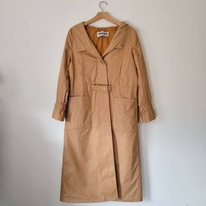 Vintage Blizzand Made in France Hooded Trench Coat Camel Tan Long Cotton Blend 7